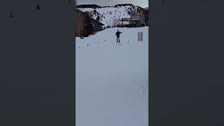 Snow skiing in a Suzi Fox Vinyl Catsuit