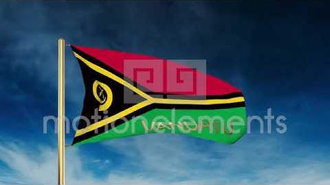Vanuatu Flag Slider Style With Title. Waving In The Wind With Cloud Background A Stock Animation