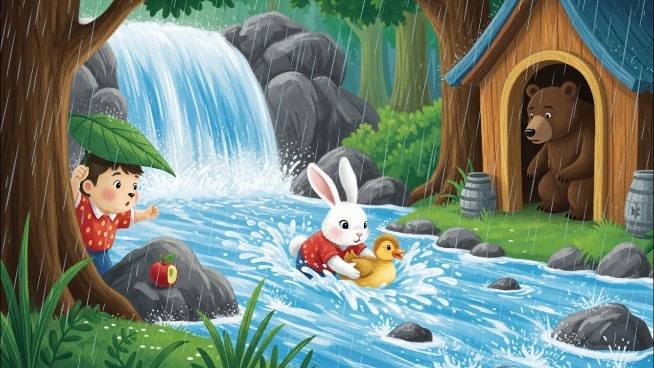 The Brave Rabbit and the Duckling’s Rainy Rescue
