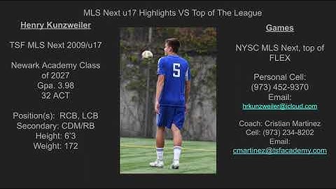 Henry Kunzweiler MLS Next VS Top of The League (NYSC)