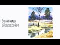 [ 3 minute Watercolor ] Without Sketch Landscape Watercolor - Sunset Forest. (Arches rough)NAMIL ART