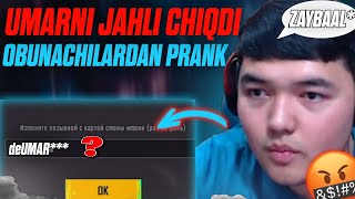 UMAR JAHLI CHIQDI🤬 / OBUNACHILARI PRANK QILISHDI😂 / UMAR YANGI NIKDA⚡