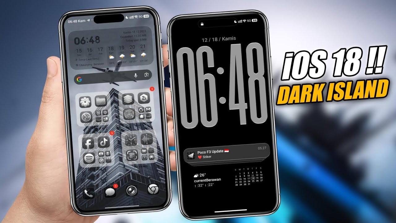 Tema iOS 18 Style HyperOS Black Flower Tembus Dynamic Island Xiaomi & Poco