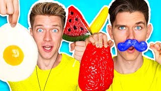 Gummy Food vs. Real Food Challenge! *EATING GIANT GUMMY FOOD* Best Gross Real Worm Candy screenshot 2