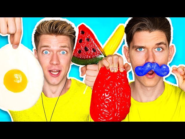 Gummy Food vs. Real Food Challenge! *EATING GIANT GUMMY FOOD* Best Gross Real Worm Candy class=