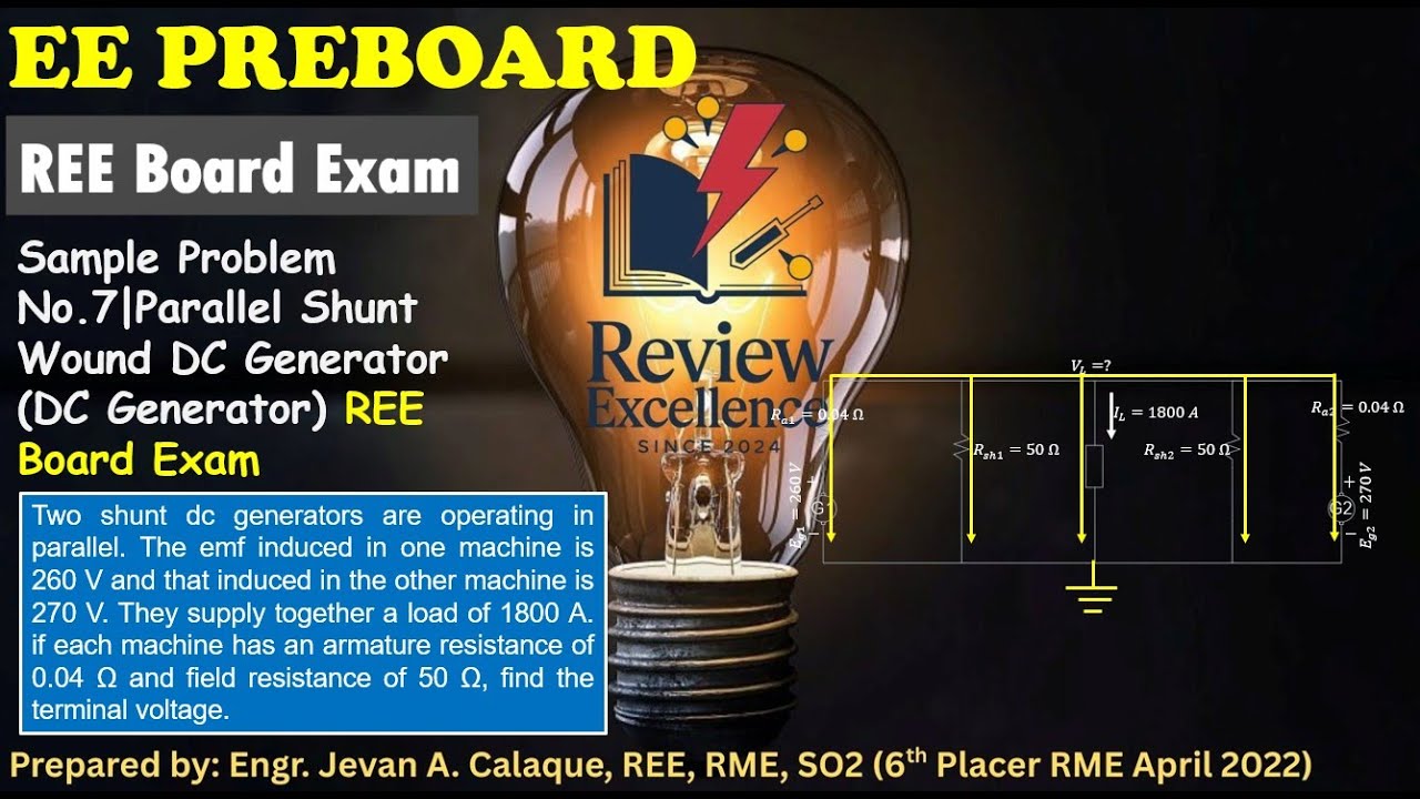 EE Preboard - Sample Problem No. 7| Parallel Shunt Wound DC Generators (DC Generators)