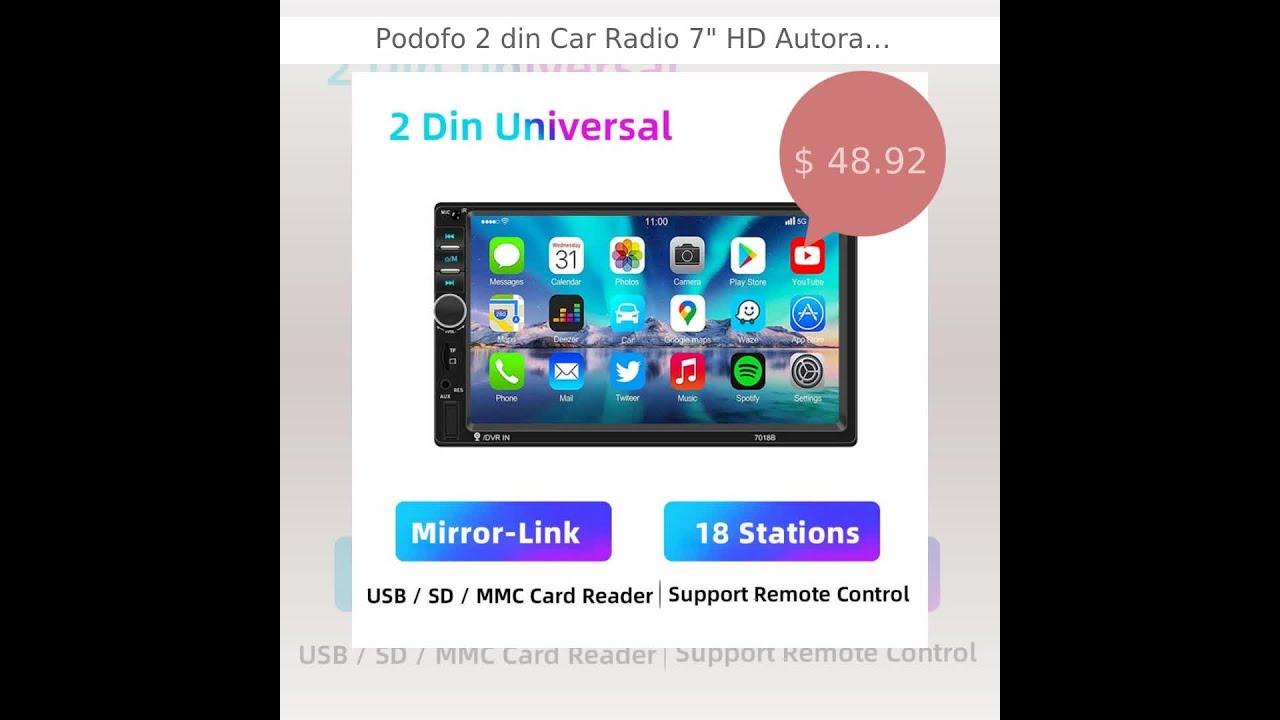 Podofo 2 din Car Radio 7" HD Autoradio Multimedia Player Auto audio Car Stereo MP5 Bluetooth USB ...
