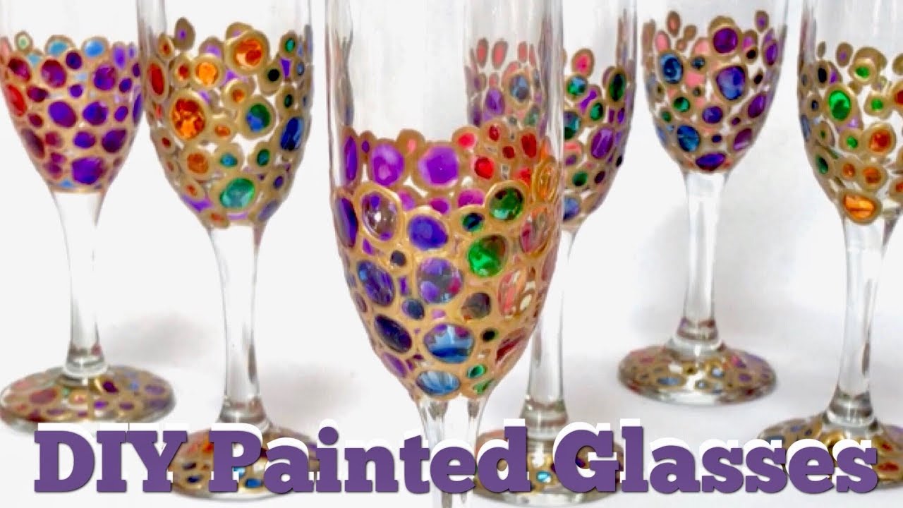 Stained Glass Abstract Hand Painted Wine Glasses in Stemmed 