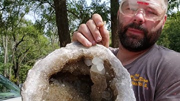 Fabulous Keokuk Geode Opening.  Cracking a Large Keokuk Geode for a customer.