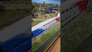 Utah Passenger Train passes the farm. #Utah #frontrunner #modelrailroad #red #white #blue #trains