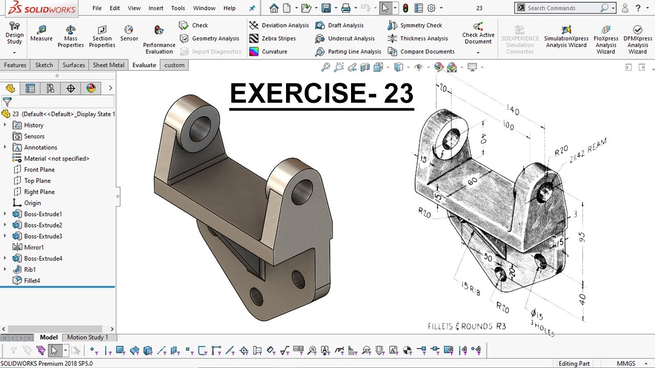 Solidworks part exericse - 23 || 2d drawing in description || - YouTube