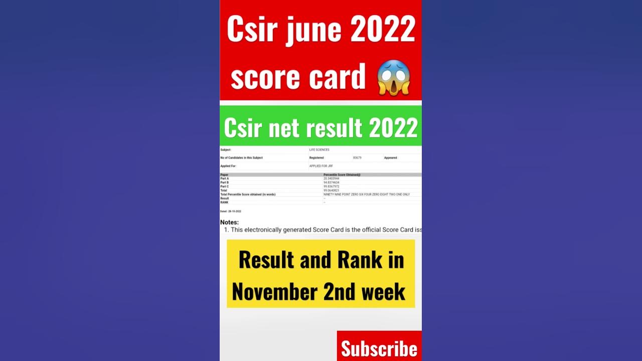 Csir score card 2022 No Result No Rank Csir net result date 2022 Csir