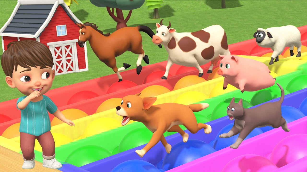 Farm Animals Funny Running Race on Big Pop It Toy - Funny Animals Videos for Kids Toddlers