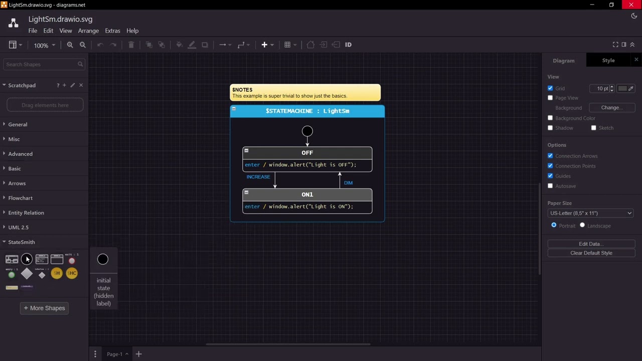 OUTDATED (see description) - Using draw.io offline app with StateSmith