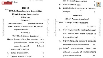 BCA 3RD SEM OBJECT ORIENTED PROGRAMMING USING CPP DEC 2020 | CCSU