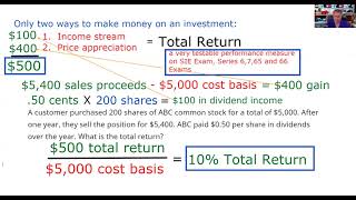 Total Return is a Very Testable Performance Measure on SIE Exam and Series 6, 7, 65 ,66 Exams