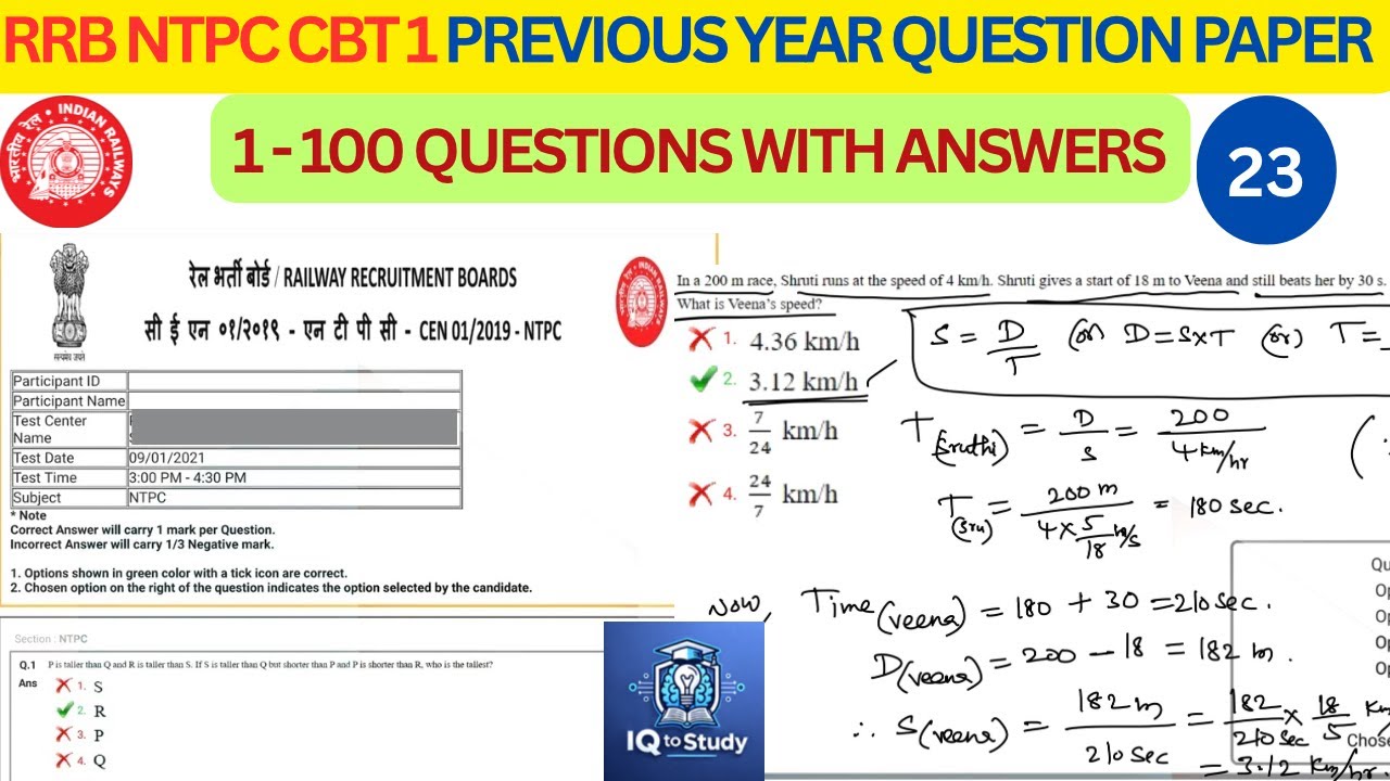 RRB NTPC CBT 1 2025 | Full Shift Solved previous Paper | 100 Questions ...