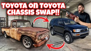 BODY SWAPPING THE RAREST TRUCK EVER! 1967 TOYOTA STOUT GETS A MODERN 4RUNNER CHASSIS! BUDGET BUILD