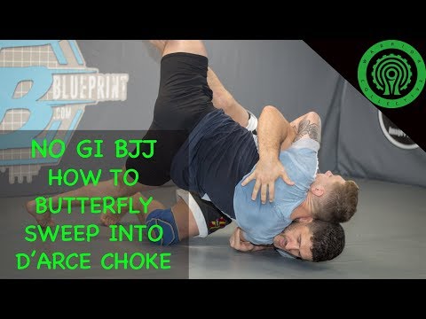 No Gi BJJ - How to Butterfly Sweep into D'arce Choke with Tom Blackledge