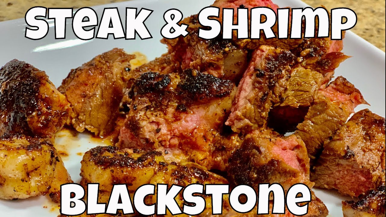 New York Steaks and Shrimp on the Blackstone Griddle Live Cooking