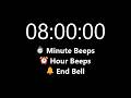 8 Hour Timer - Count Up with Beeps &amp; Hourly Bells (Soft Alarm) | Mono Chrono