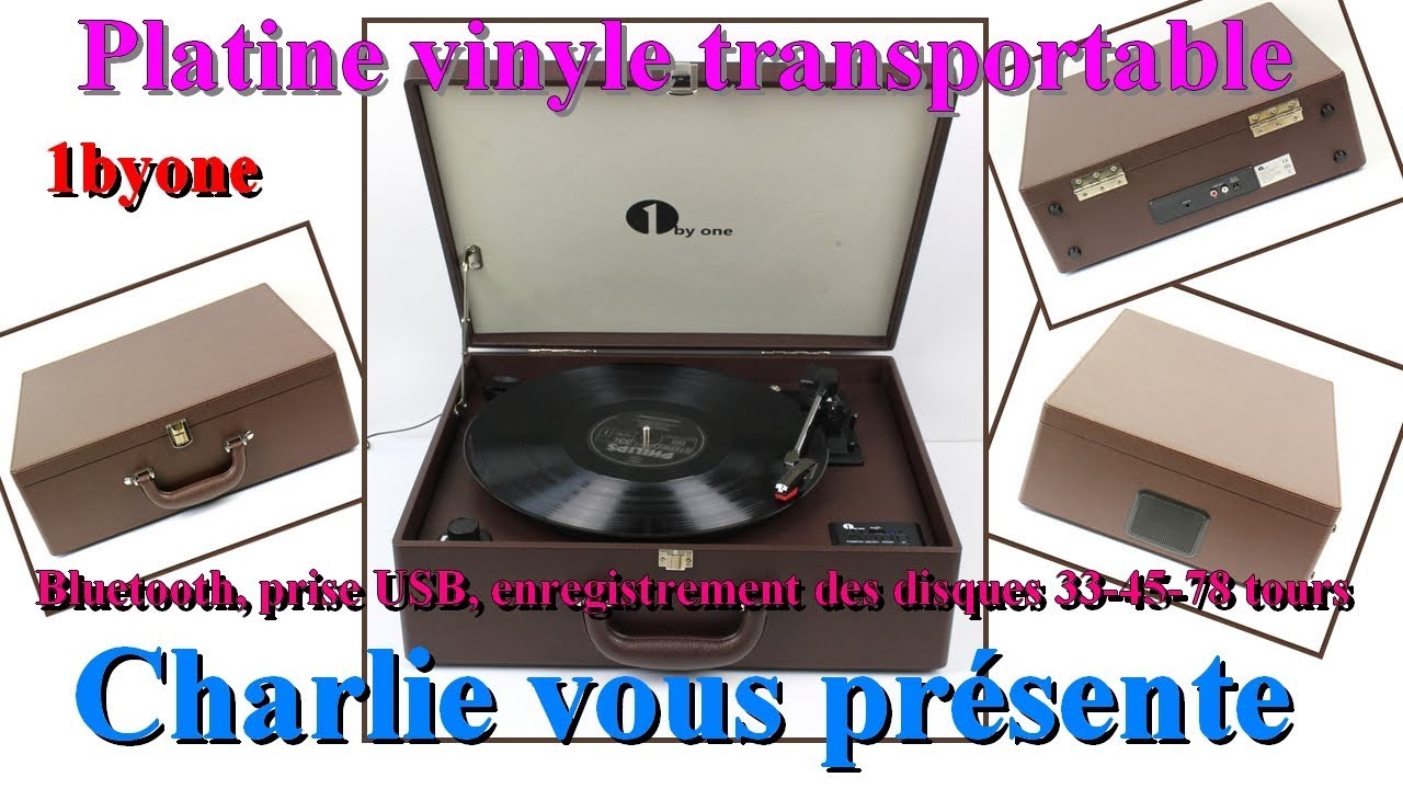 Platine vinyle transportable, Bluetooth, prise USB, enregistre des disques 33,45,78 tours 1byone