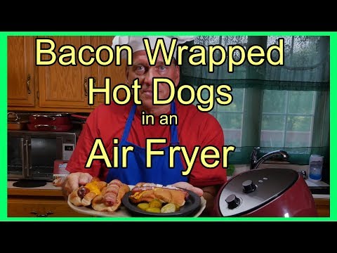 Bacon Wrapped Hot Dogs in an Air Fryer - Chili and Cheddar Dogs too!