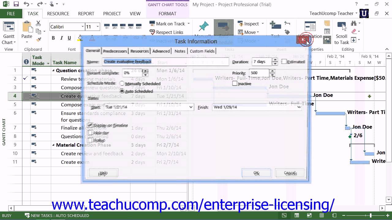 Microsoft Office Project Tutorial 2013 Advanced Task Management 9.4 ...