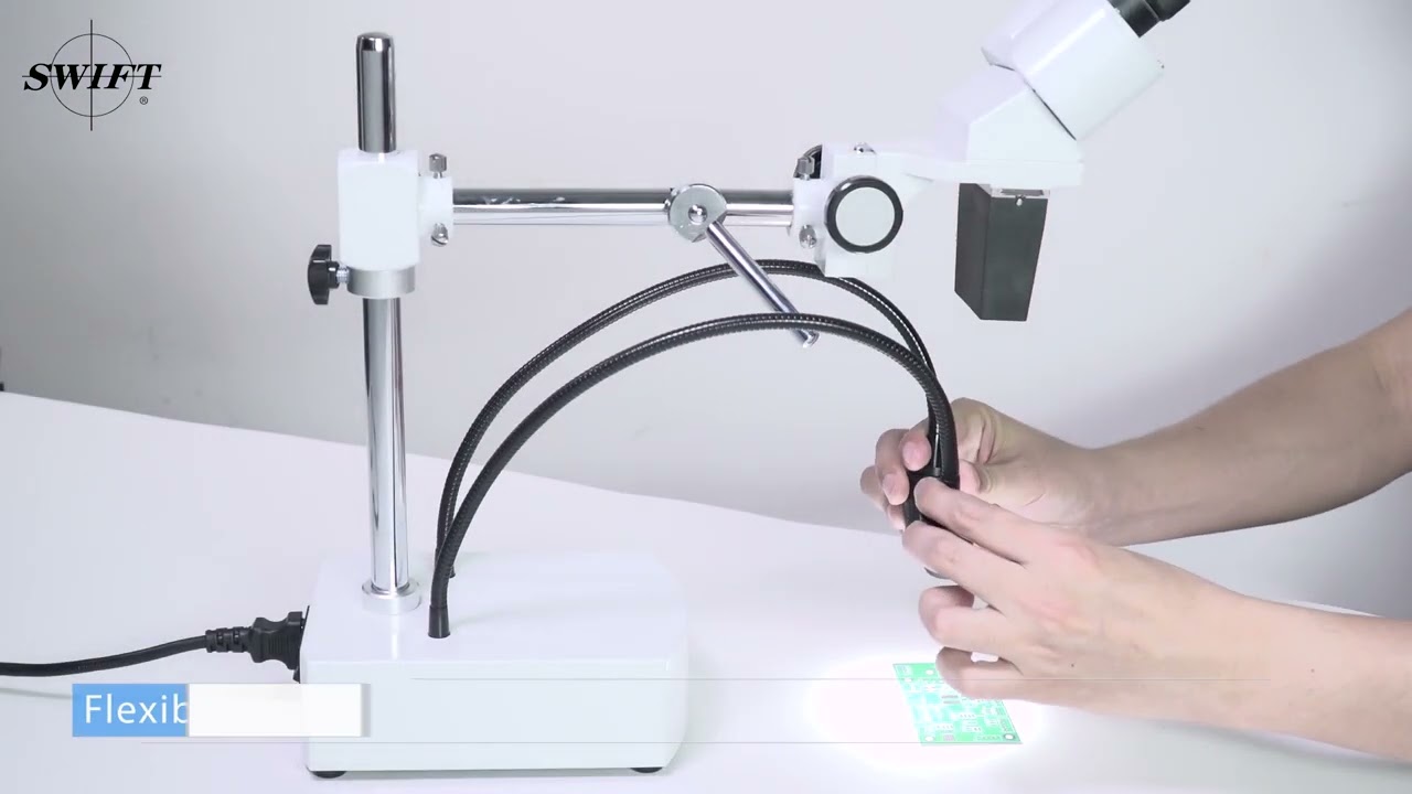 Swift S41-WF20 Dissecting Binocular Stereo Microscope Boom-Arm Stand Dual LED Gooseneck Light