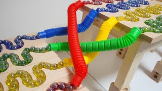 マーブルランレースASMR☆小さなカラフルトンネルとカタカタレールといつものHABAスロープ3【AMSR best marble runs】