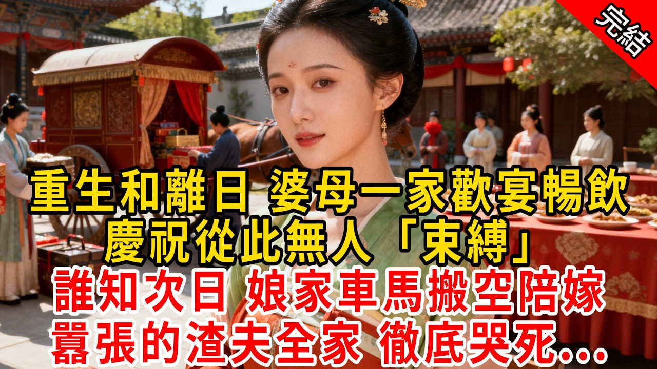 重生和離日 婆母一家歡宴暢飲，慶祝從此無人「束縛」誰知次日 娘家車馬搬空陪嫁；囂張的渣夫全家 徹底哭死...#原创 #古言 #小说 #重生 #爽文