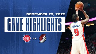 Pistons Win vs. Trailblazers | Game Highlights | 12.22.25