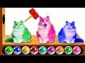 Learn Colors Wooden Face Hammer Cat Xylophone Finger Family Nursery Rhymes with Candy Lollipops