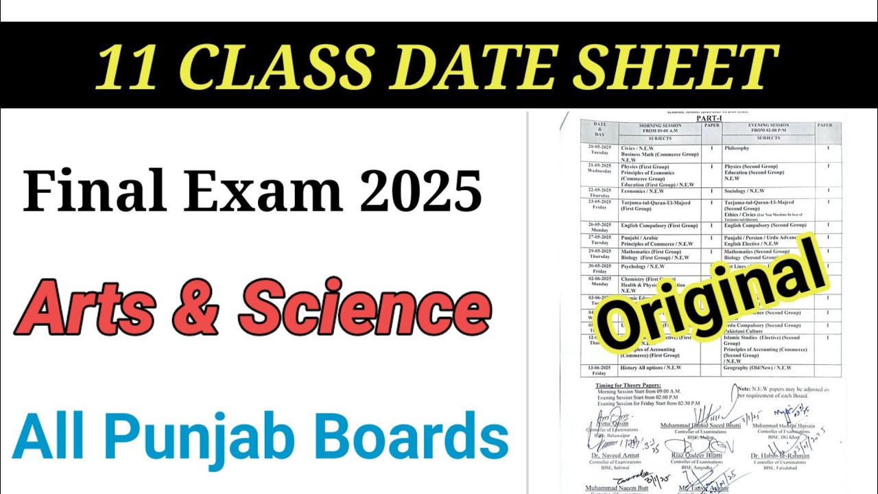 11 class date sheet 2025|| Punjab Board 1st year date sheet 2025 ...