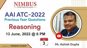 AAI ATC-2022 | Junior Executive  Previous Year Question | Reasoning | Live Session