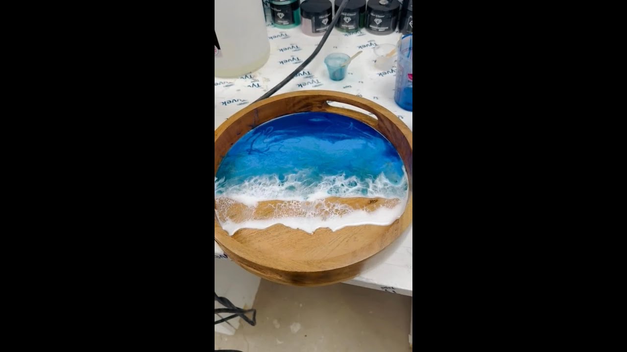 Creating an ocean scene in this tray using @stonecoatcountertop epoxy