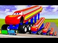 Big & Small Long & Lightning Mcqueen with Monster Truck Wheels vs Trains - BeamNG.drive