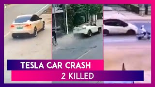 Tesla Car Crash: Two Killed As Model Y Car Takes Off At High Speed In China; CCTV Footage Goes Viral