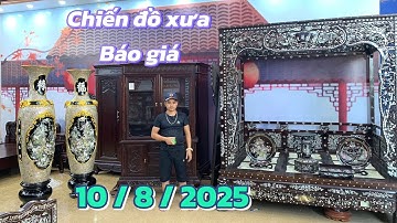 10/8/2025 cặp lục bình cẩn ốc, tủ, giường long sàn khảm ốc, khay trà, đồ xưa mekông