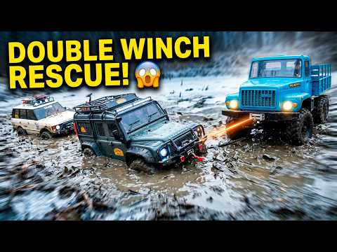 Double Winch Rescue! 😱 RC Trucks Stuck in Frozen Swamp Trap