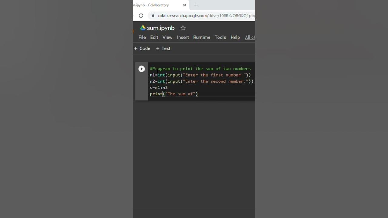 Python program to print the sum of 2 numbers #shorts - YouTube
