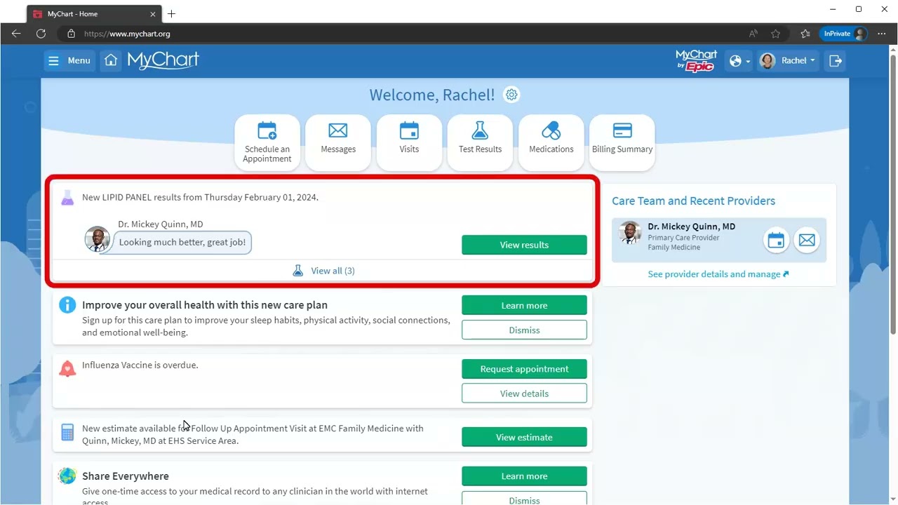 Cool Features in MyChart (For Desktop)
