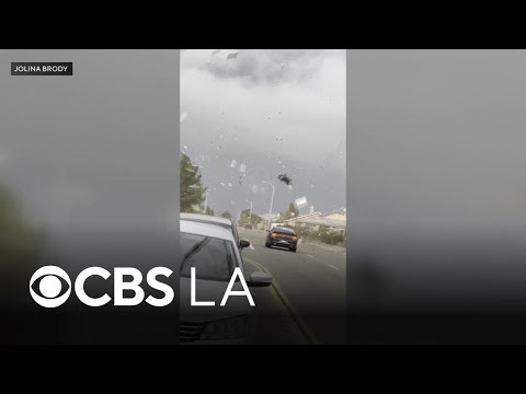 Possible landspout sends trash cans and debris flying through Victorville