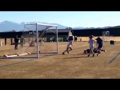 Ash takes the shot.  Goalie down