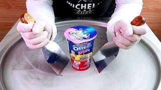 Mini OREO ice cream rolls street food ASMR - ايس كريم رول اوريو ميني