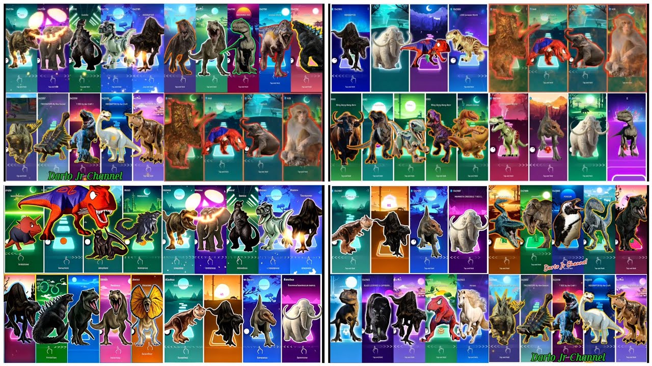 Indoraptor vs Indominus Rex vs Mosasaur vs Mammoth – Epic Monster Battle | Tiles Hop Gameplay