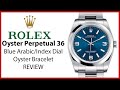 ▶ Rolex Oyster Perpetual 36 Stainless Steel Blue Dial Smooth Bezel Oyster Bracelet - REVIEW 116000