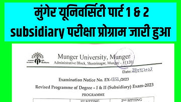 Munger University Part 1 & Part 2 Subsidiary Exam Program हुआ जारी जानें Subject wise Exam Date 2023