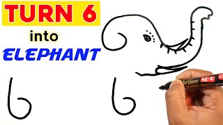 How To Draw An Elephant From Number 6 6 6 | How To Draw Elephant Easy Step By Step | Simple Drawing