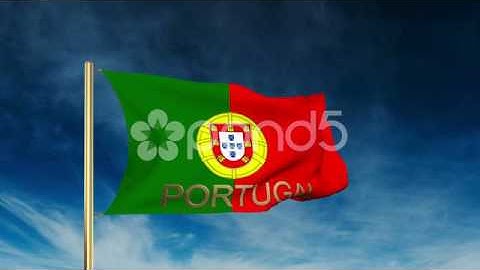 Portugal Flag Slider Style With Title. Waving In The Wind With Cloud Background